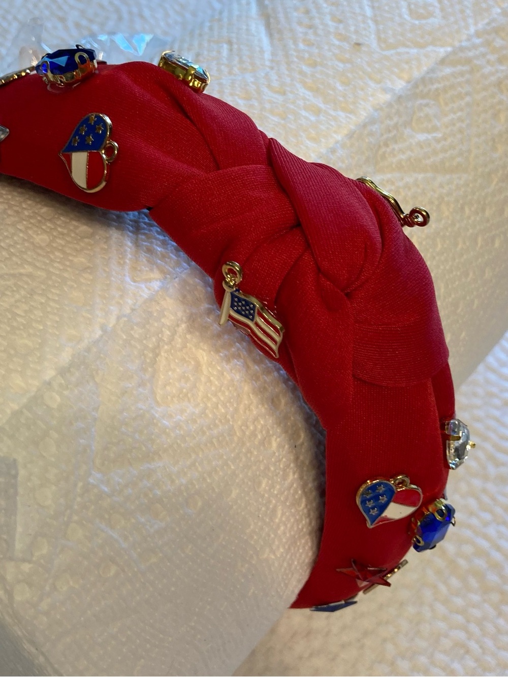 Women's Red Braided Headband with Patriotic Charms
